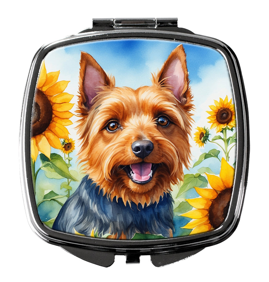 Australian Terrier in Sunflowers Compact Mirror Image 1