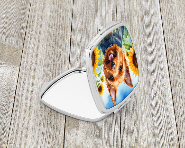 Australian Terrier in Sunflowers Compact Mirror Image 2