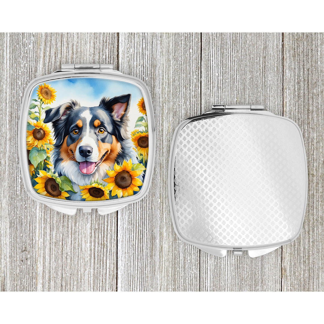 Australian Shepherd in Sunflowers Compact Mirror Image 4