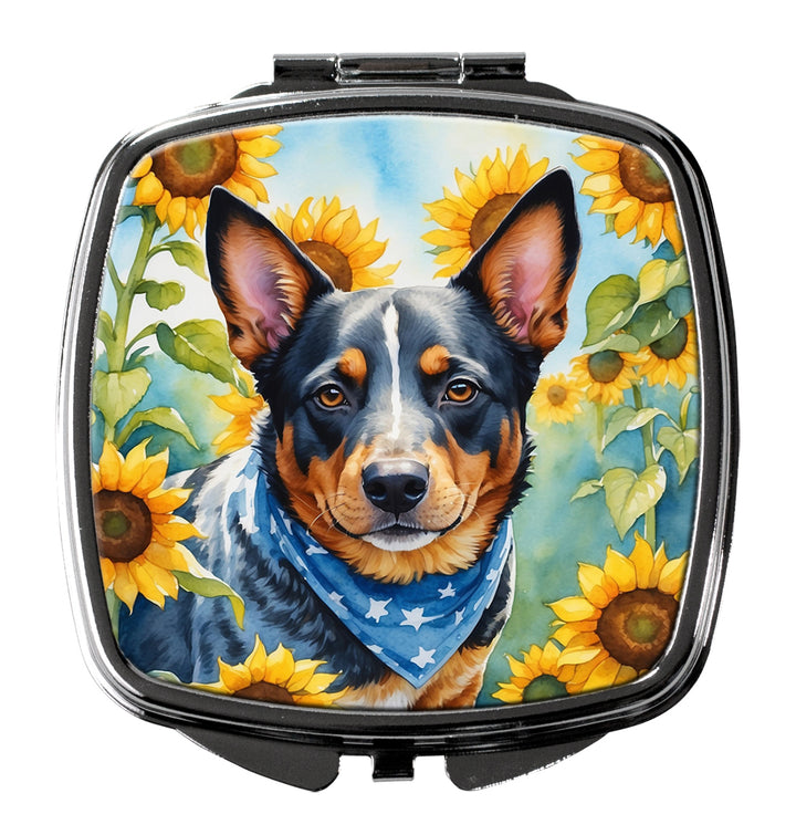 Australian Cattle Dog in Sunflowers Compact Mirror Image 1