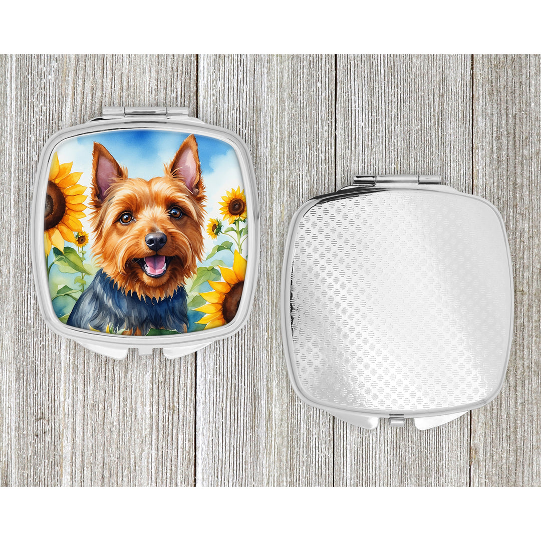 Australian Terrier in Sunflowers Compact Mirror Image 4