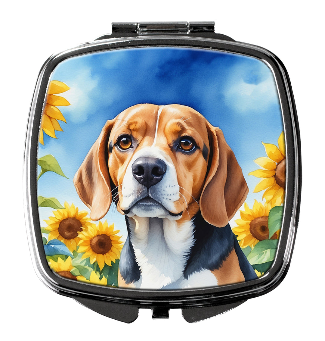 Beagle in Sunflowers Compact Mirror Image 1