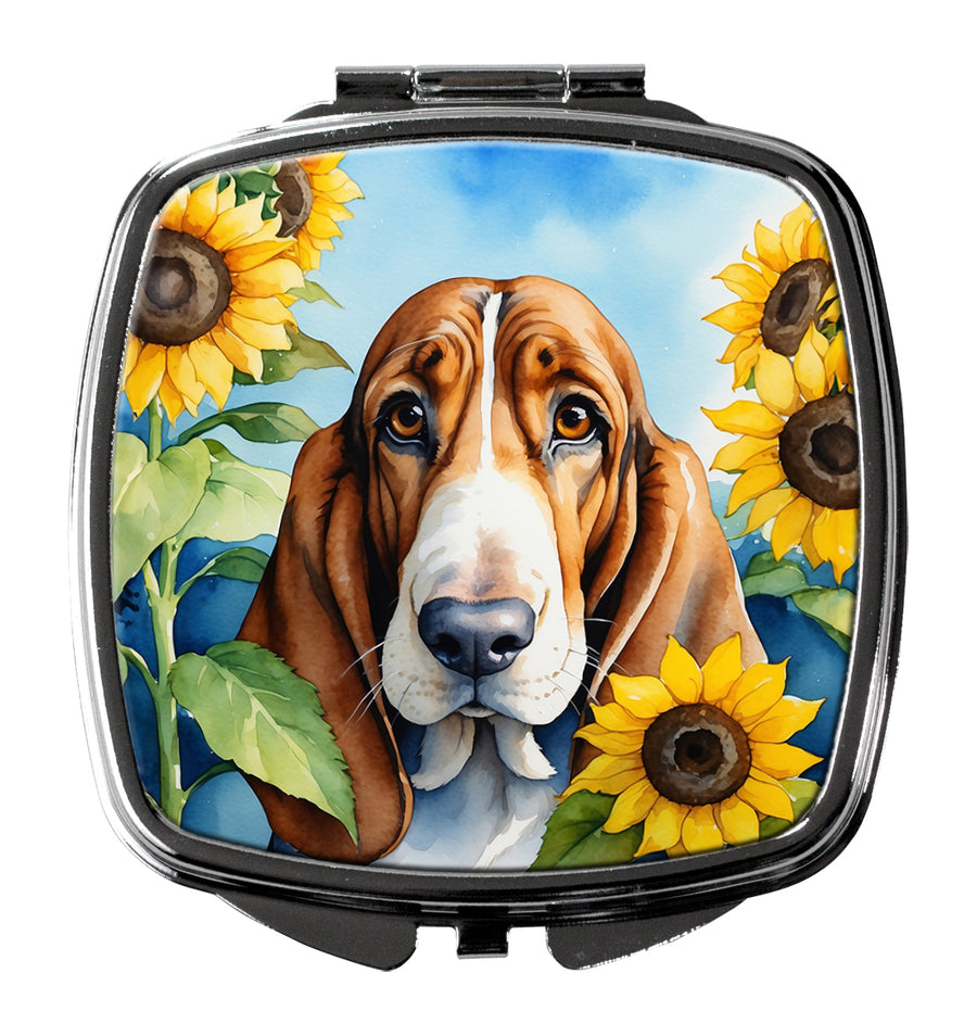 Basset Hound in Sunflowers Compact Mirror Image 1