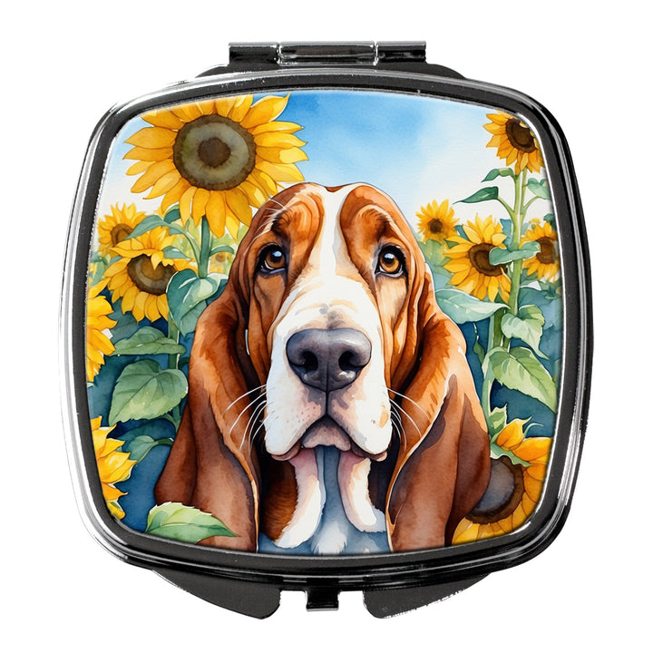 Basset Hound in Sunflowers Compact Mirror Image 1