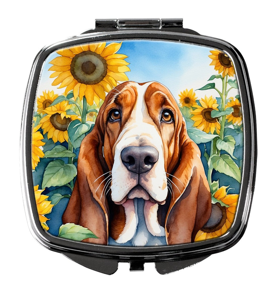 Basset Hound in Sunflowers Compact Mirror Image 1