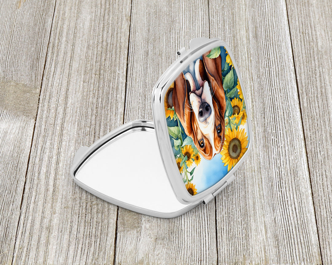 Basset Hound in Sunflowers Compact Mirror Image 2