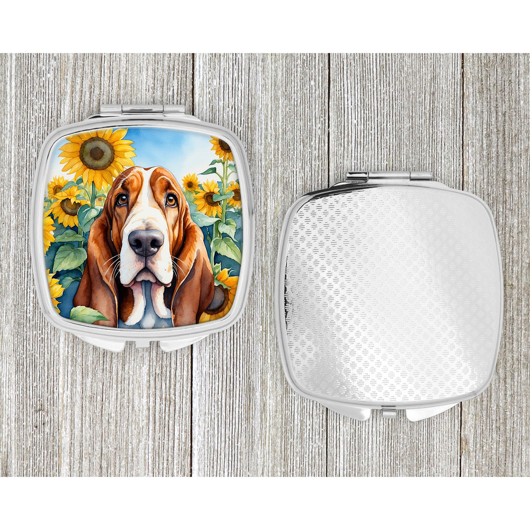Basset Hound in Sunflowers Compact Mirror Image 4