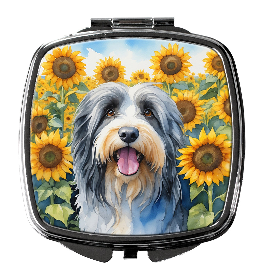 Bearded Collie in Sunflowers Compact Mirror Image 1