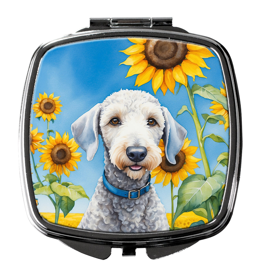 Bedlington Terrier in Sunflowers Compact Mirror Image 1