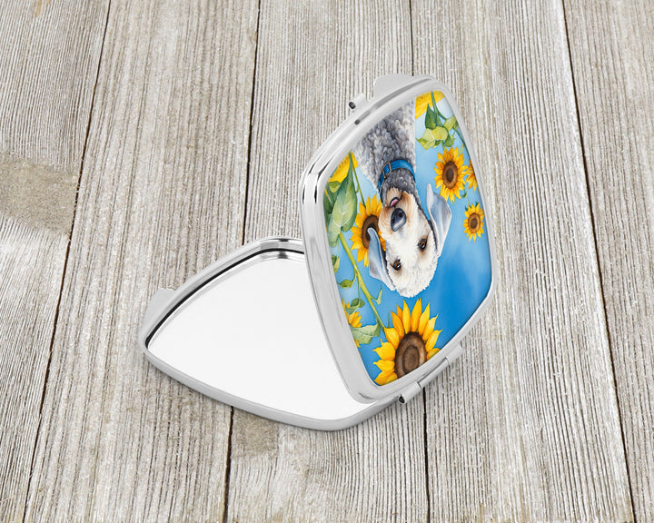 Bedlington Terrier in Sunflowers Compact Mirror Image 2