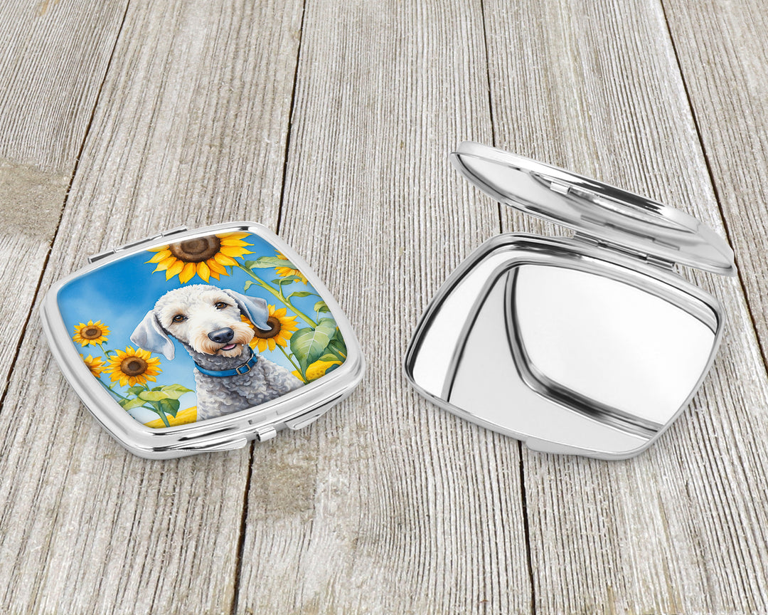 Bedlington Terrier in Sunflowers Compact Mirror Image 3