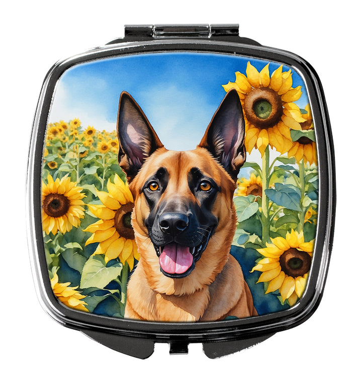 Belgian Malinois in Sunflowers Compact Mirror Image 1