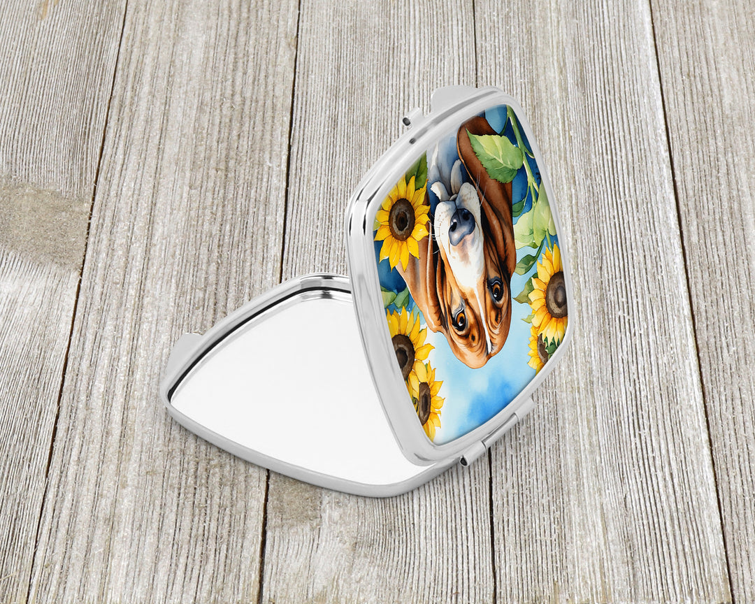 Basset Hound in Sunflowers Compact Mirror Image 2