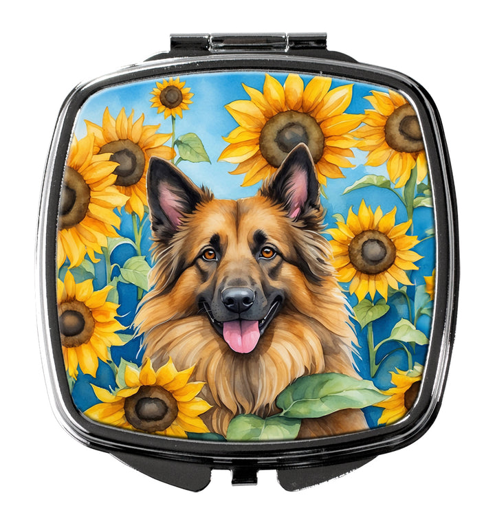 Belgian Tervuren in Sunflowers Compact Mirror Image 1