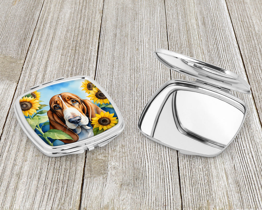 Basset Hound in Sunflowers Compact Mirror Image 3