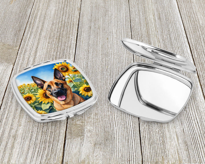 Belgian Malinois in Sunflowers Compact Mirror Image 3