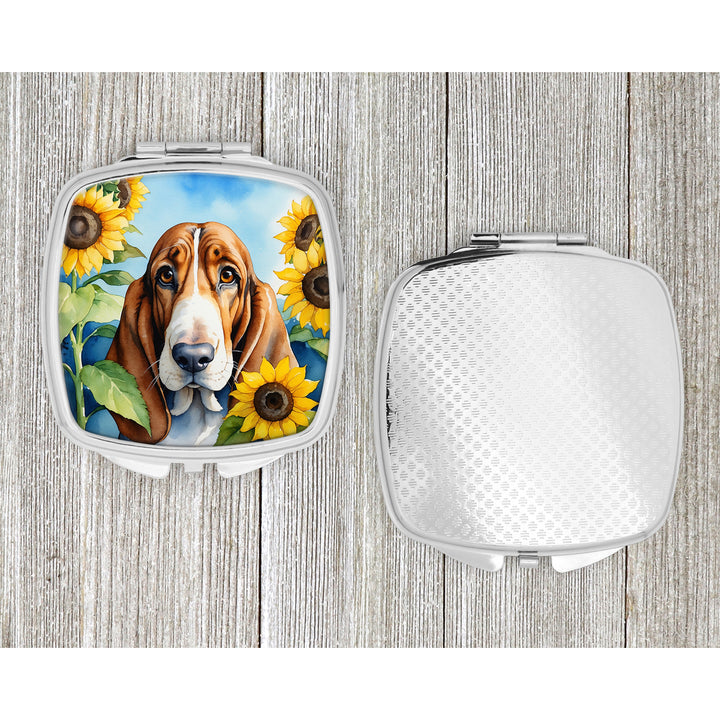 Basset Hound in Sunflowers Compact Mirror Image 4