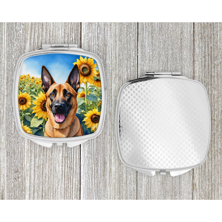 Belgian Malinois in Sunflowers Compact Mirror Image 4