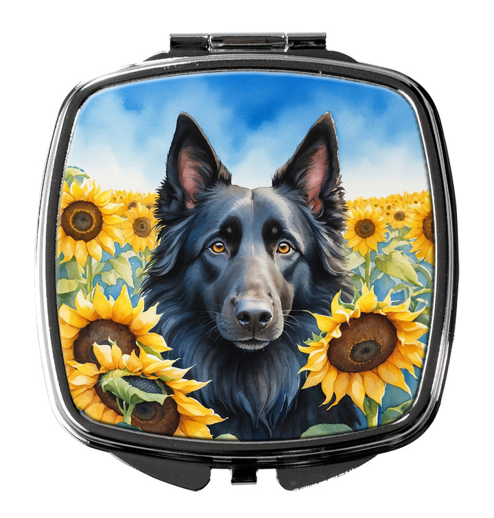 Belgian Sheepdog in Sunflowers Compact Mirror Image 1