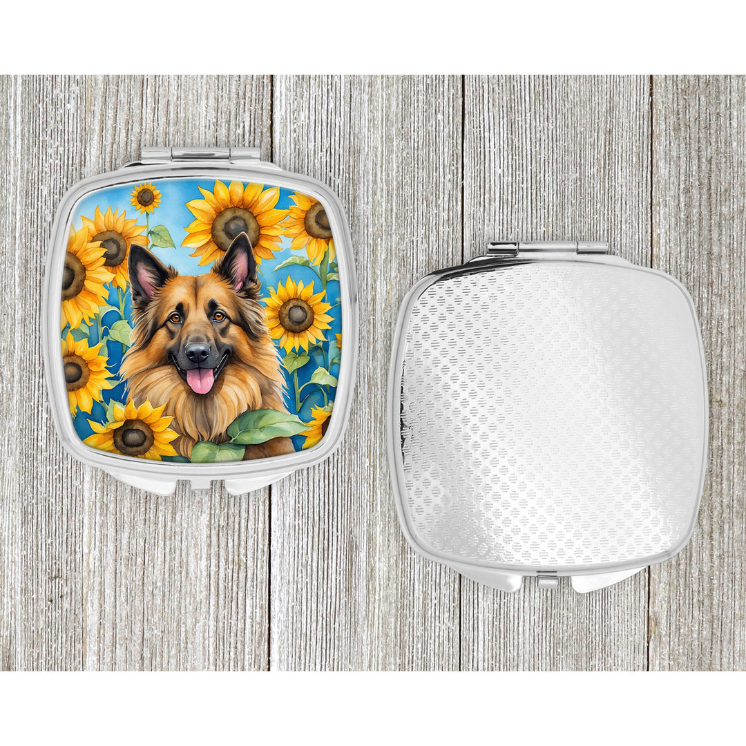 Belgian Tervuren in Sunflowers Compact Mirror Image 4