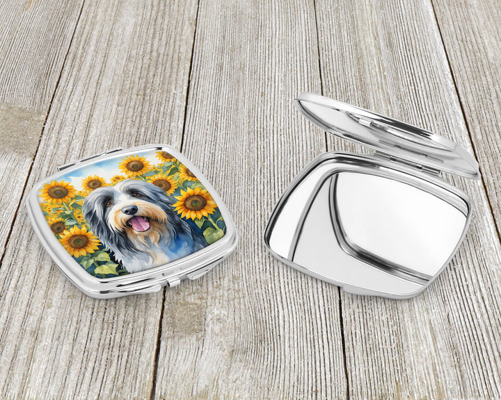 Bearded Collie in Sunflowers Compact Mirror Image 3