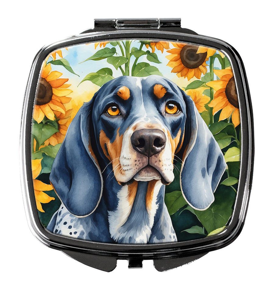 Bluetick Coonhound in Sunflowers Compact Mirror Image 1