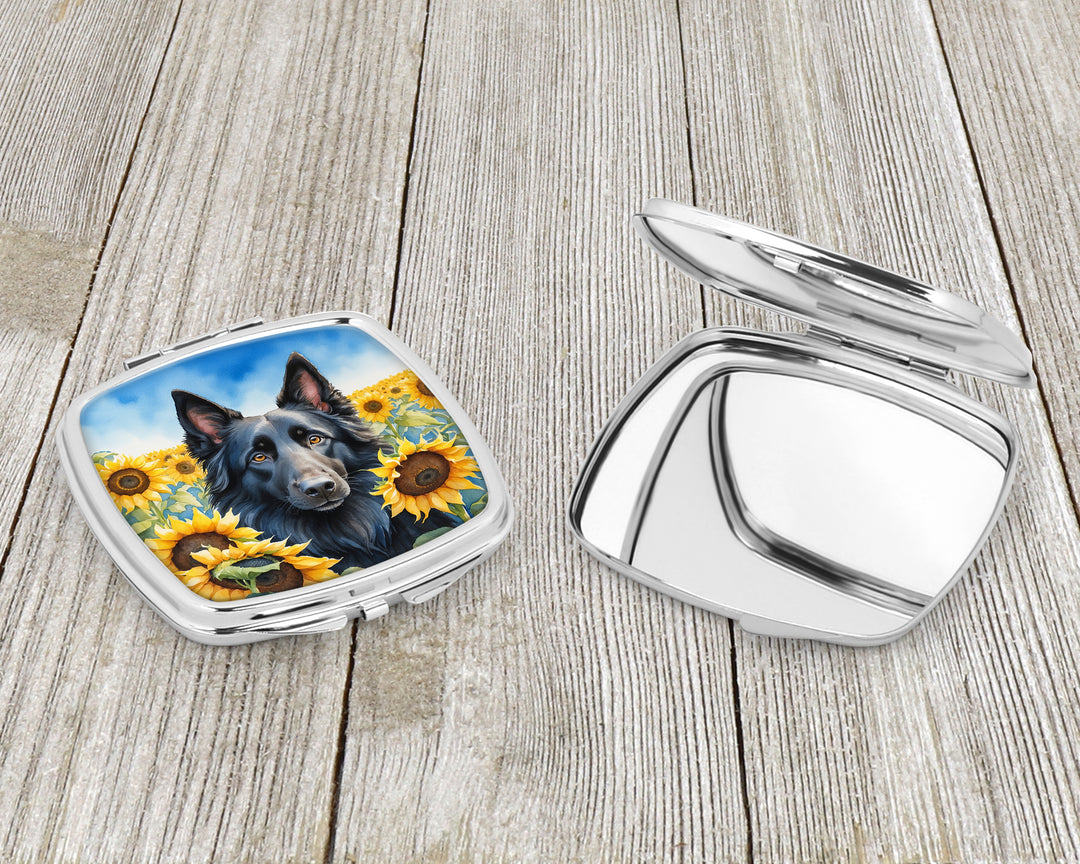 Belgian Sheepdog in Sunflowers Compact Mirror Image 3