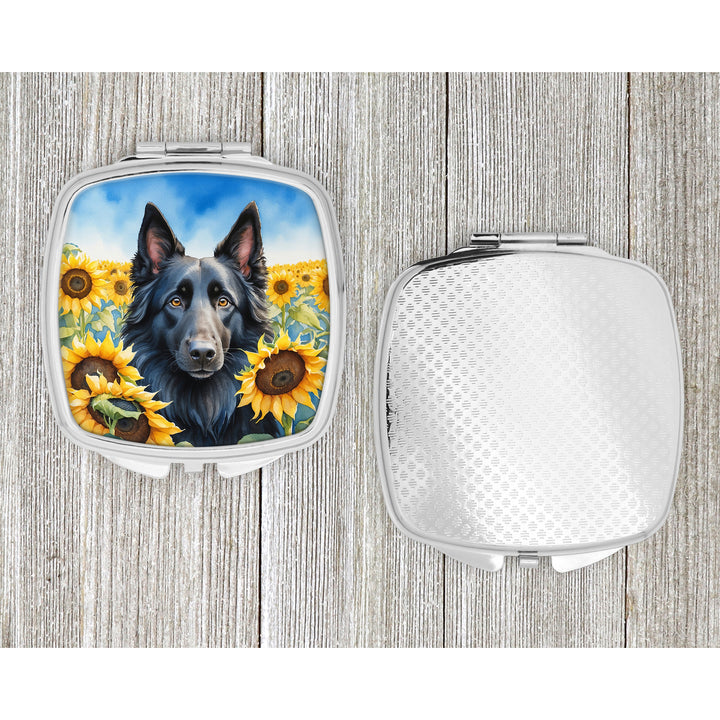 Belgian Sheepdog in Sunflowers Compact Mirror Image 4