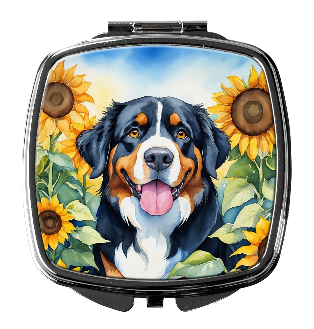 Bernese Mountain Dog in Sunflowers Compact Mirror Image 1