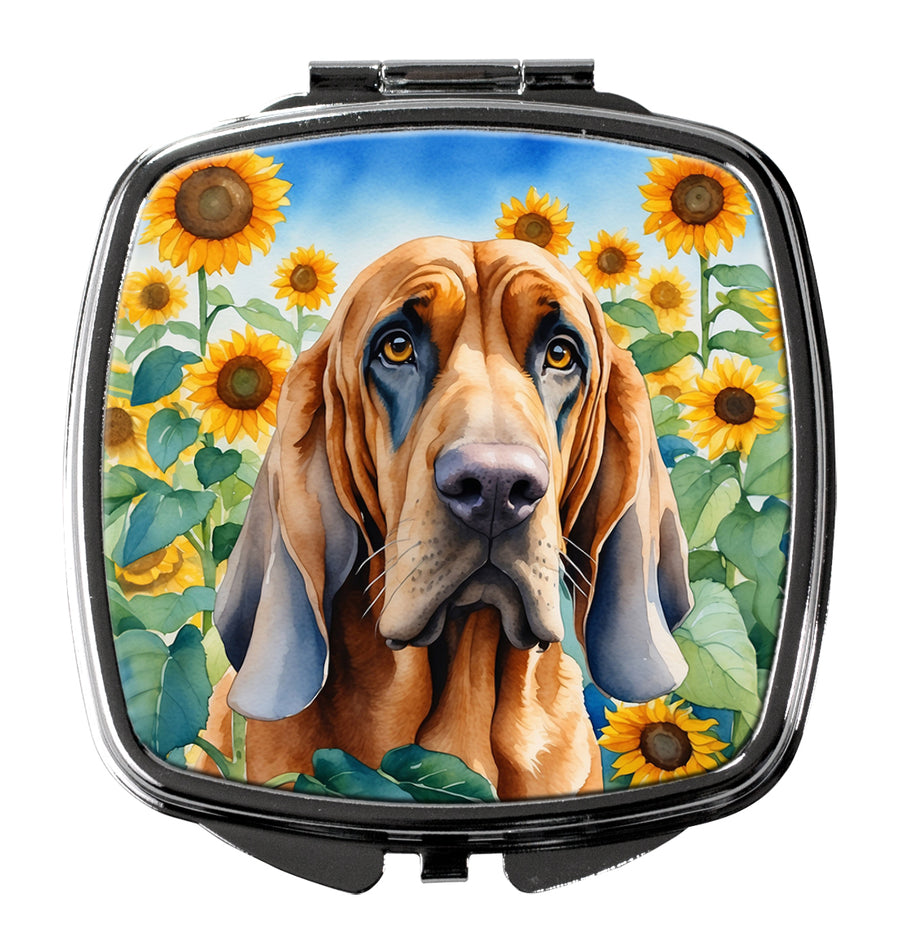 Bloodhound in Sunflowers Compact Mirror Image 1
