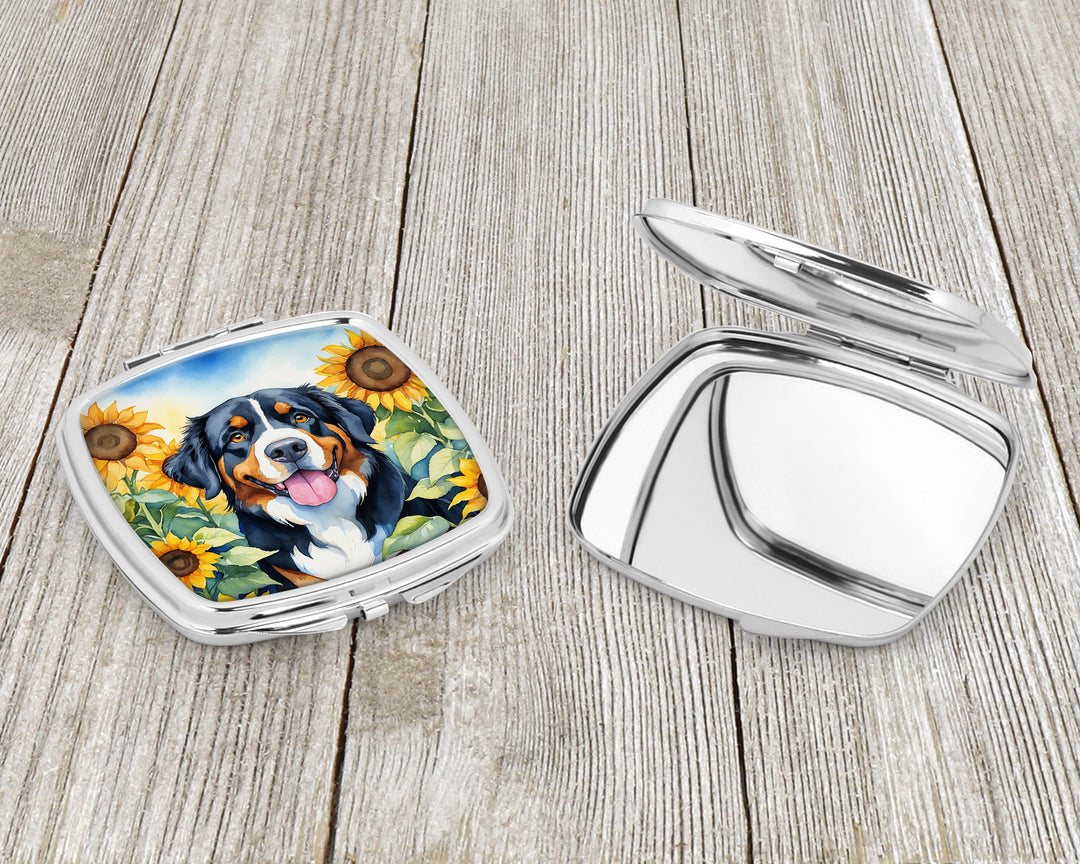 Bernese Mountain Dog in Sunflowers Compact Mirror Image 3