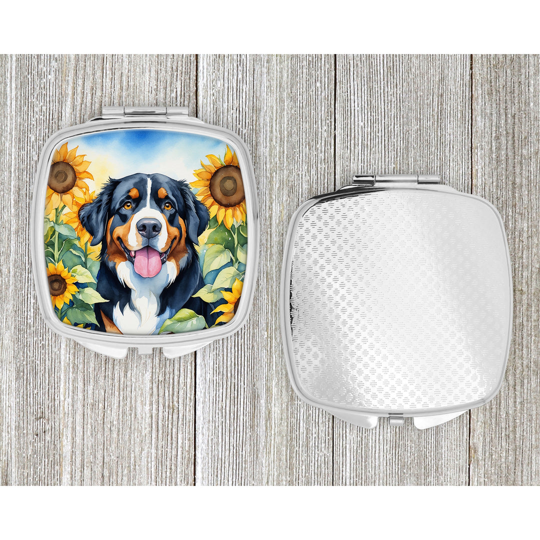 Bernese Mountain Dog in Sunflowers Compact Mirror Image 4
