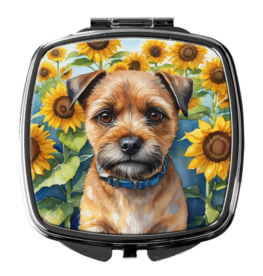 Border Terrier in Sunflowers Compact Mirror Image 1