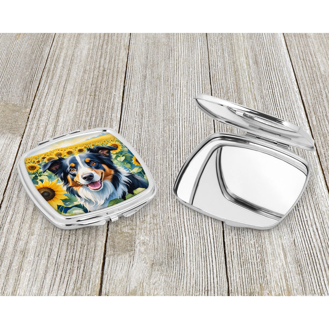 Border Collie in Sunflowers Compact Mirror Image 3