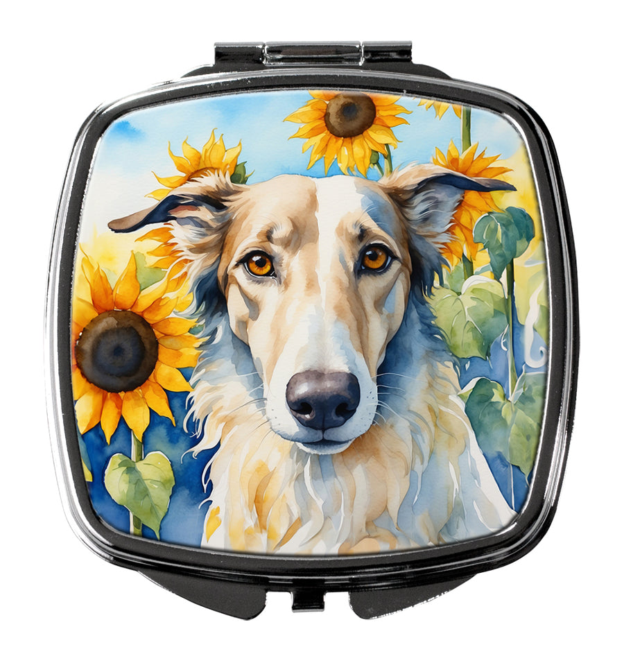 Borzoi in Sunflowers Compact Mirror Image 1