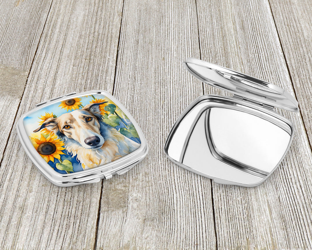 Borzoi in Sunflowers Compact Mirror Image 3