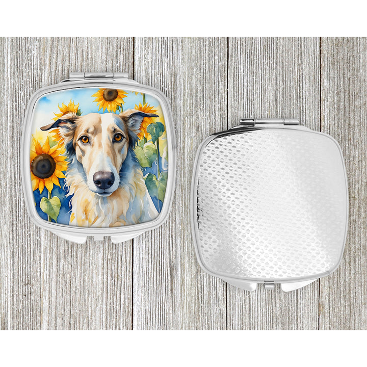 Borzoi in Sunflowers Compact Mirror Image 4