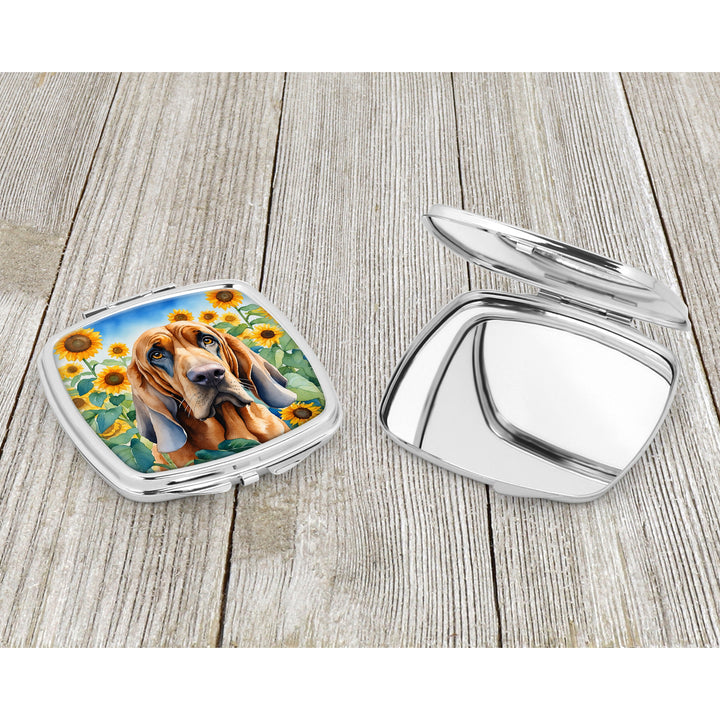 Bloodhound in Sunflowers Compact Mirror Image 3