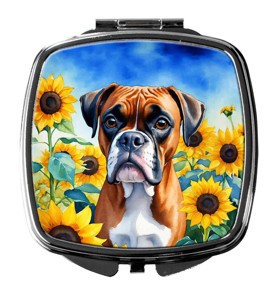 Boxer in Sunflowers Compact Mirror Image 1