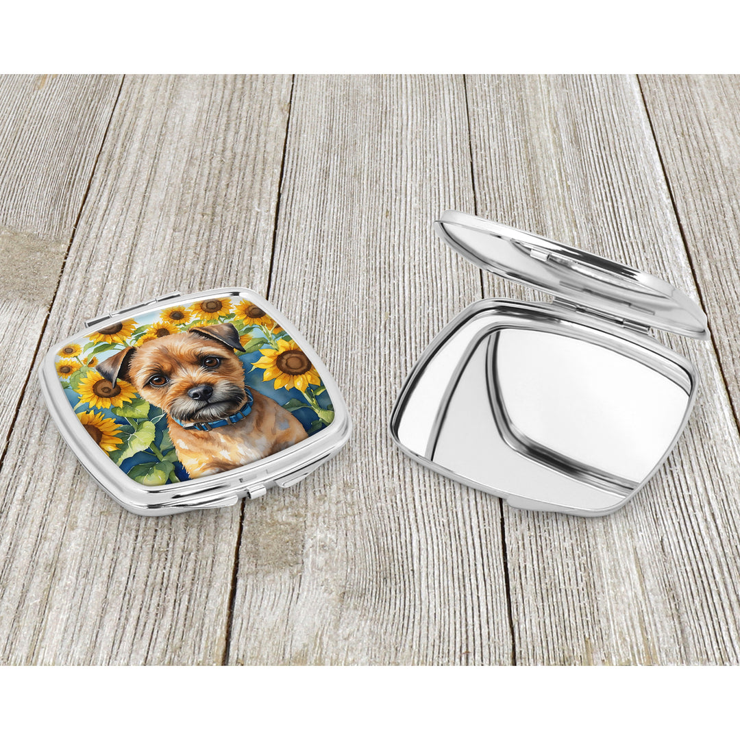 Border Terrier in Sunflowers Compact Mirror Image 3