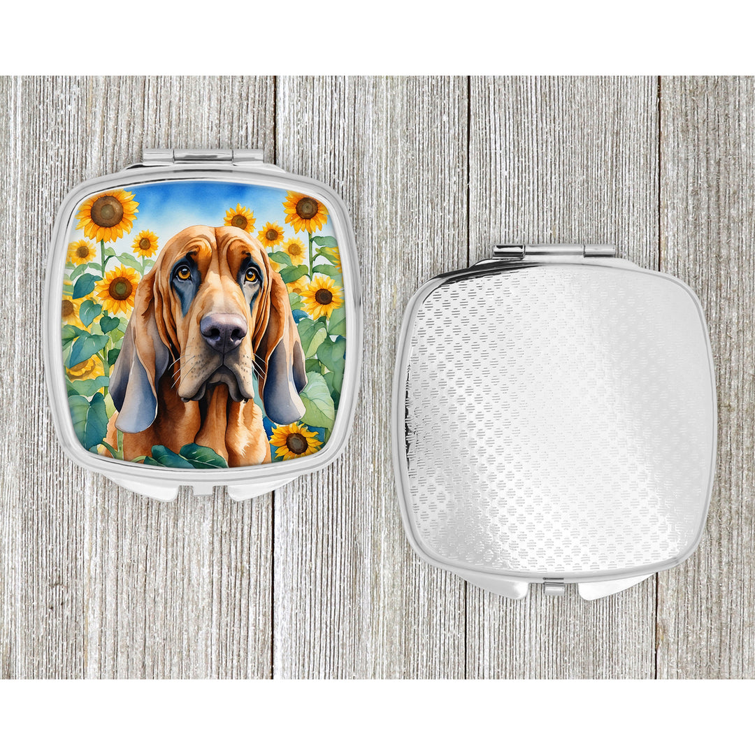 Bloodhound in Sunflowers Compact Mirror Image 4