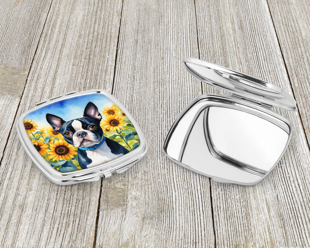 Boston Terrier in Sunflowers Compact Mirror Image 3