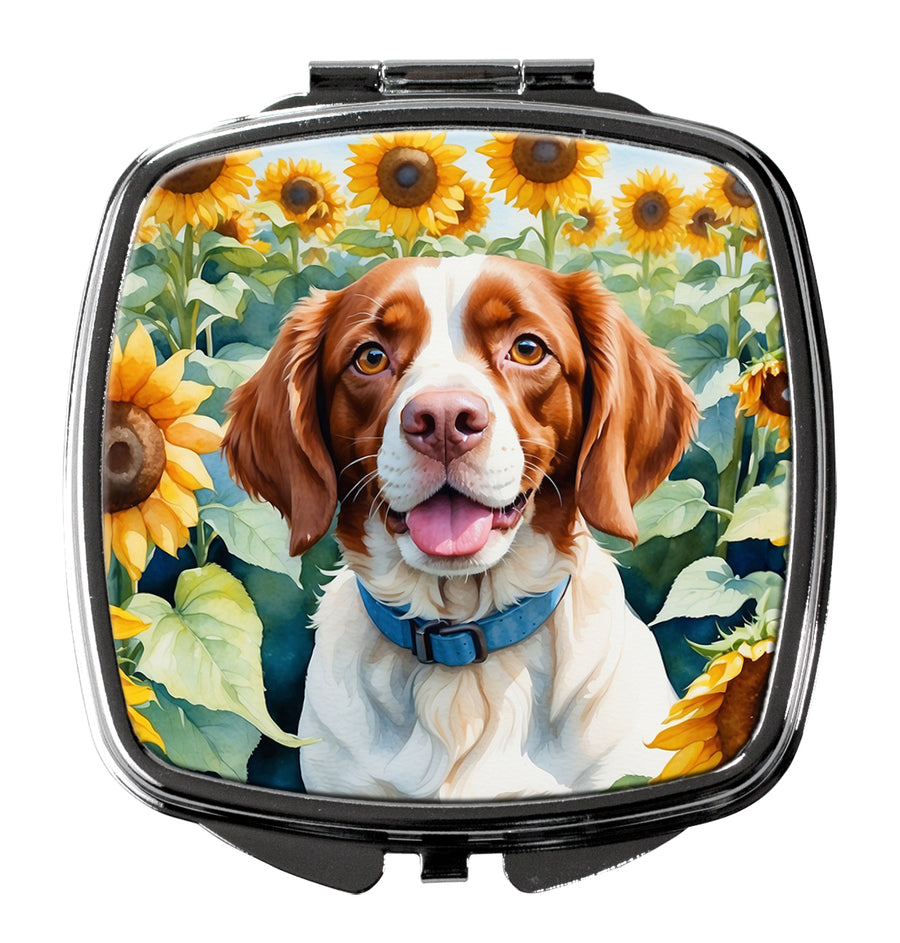 Brittany Spaniel in Sunflowers Compact Mirror Image 1