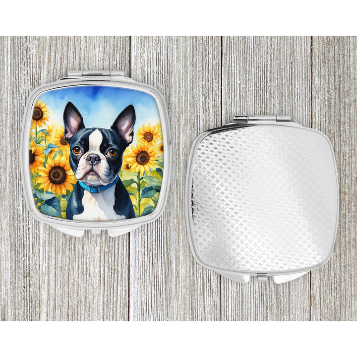 Boston Terrier in Sunflowers Compact Mirror Image 4