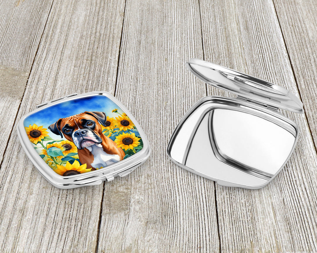 Boxer in Sunflowers Compact Mirror Image 3