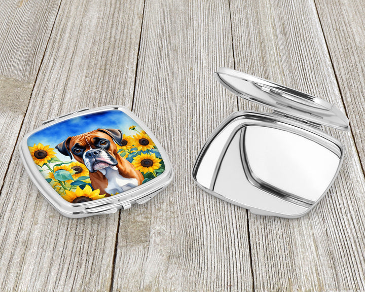 Boxer in Sunflowers Compact Mirror Image 3