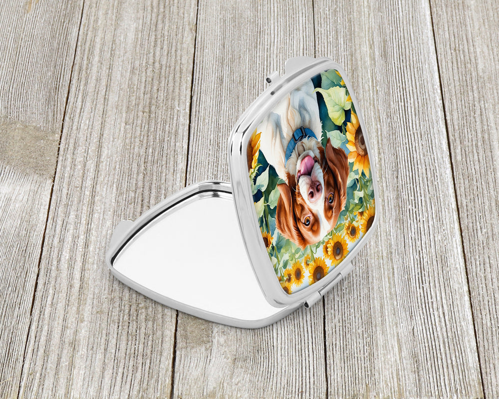 Brittany Spaniel in Sunflowers Compact Mirror Image 2