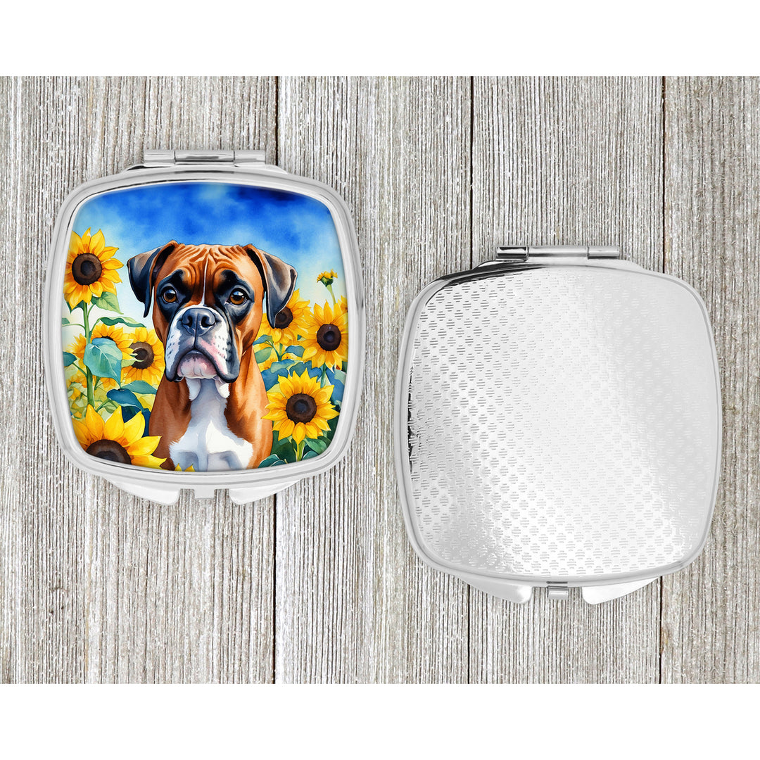 Boxer in Sunflowers Compact Mirror Image 4
