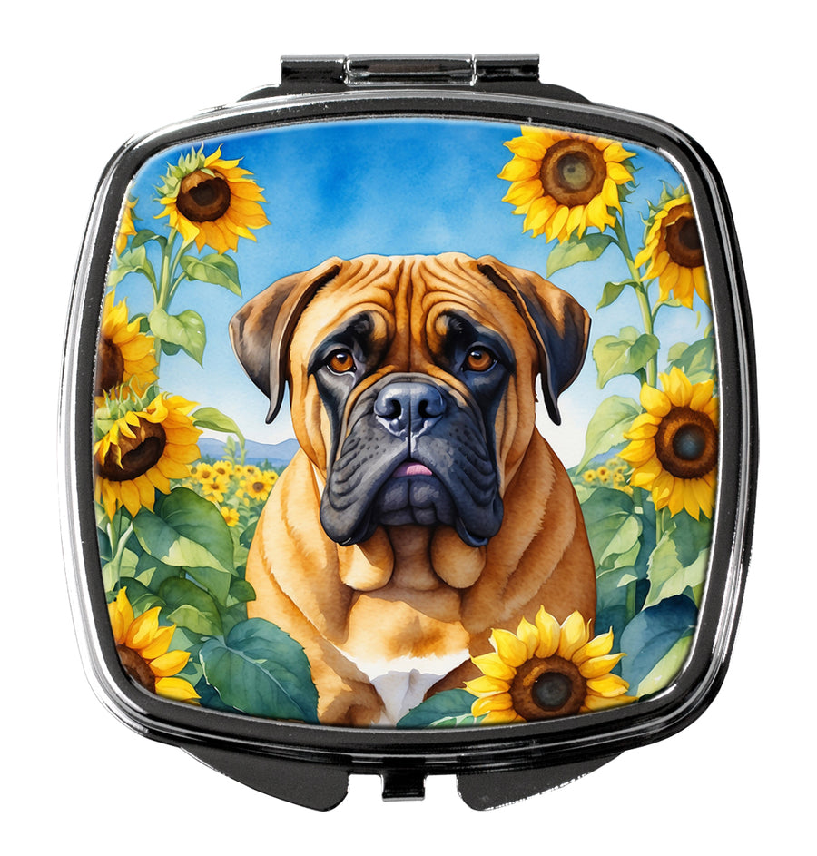 Bullmastiff in Sunflowers Compact Mirror Image 1