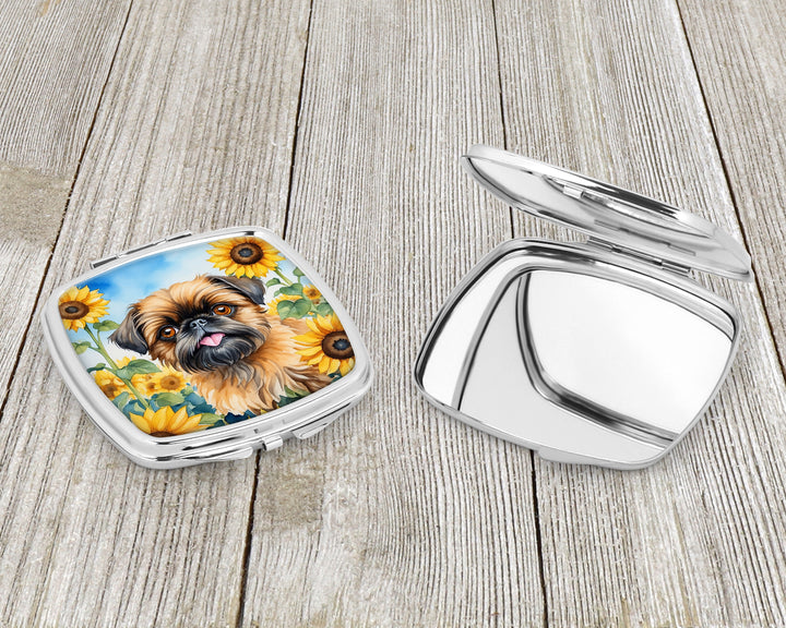 Brussels Griffon in Sunflowers Compact Mirror Image 3